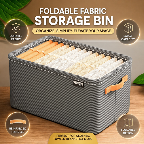 Foldable Fabric Storage Bin with Reinforced Handles