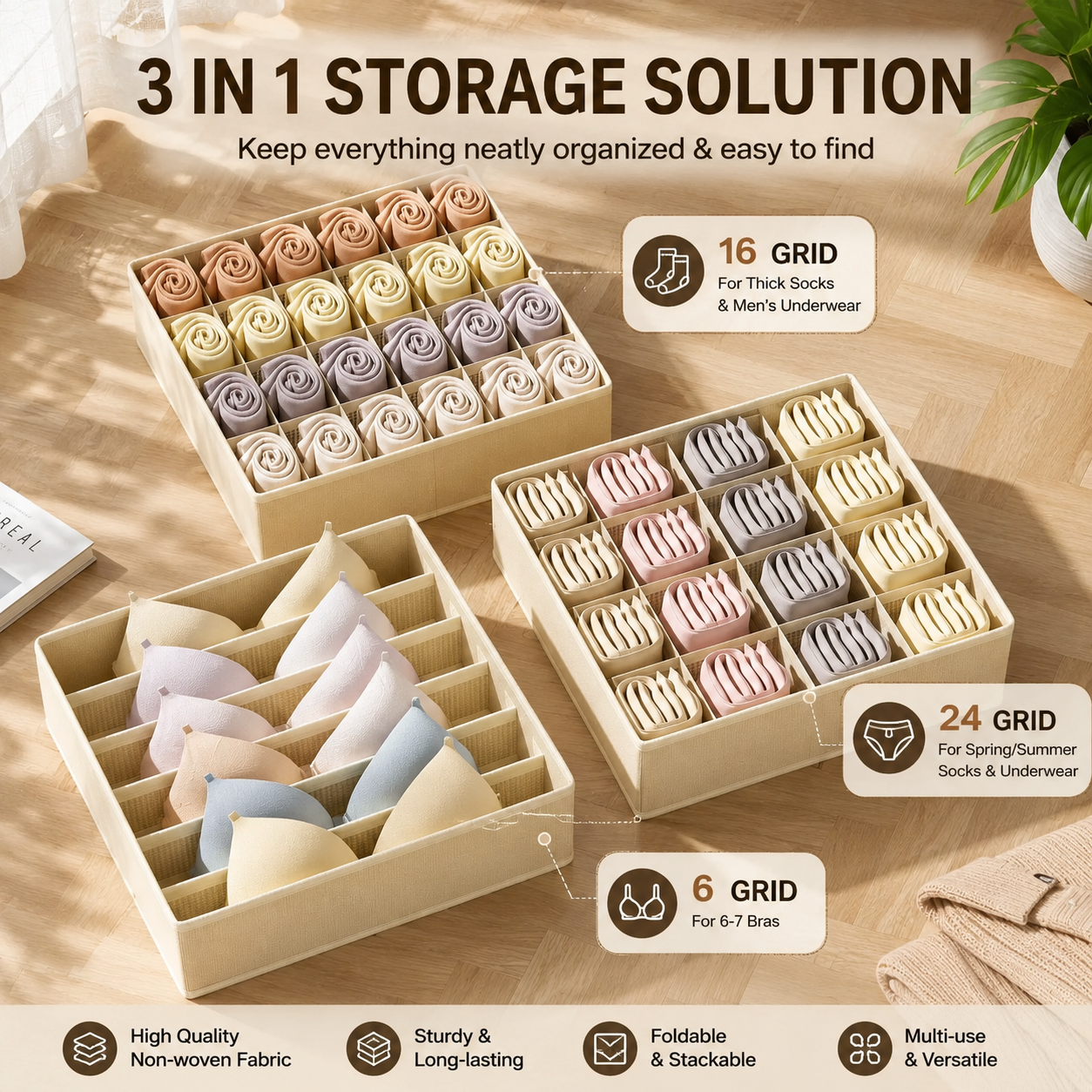 Foldable Drawer Organizer for Underwear, Bras & Socks
