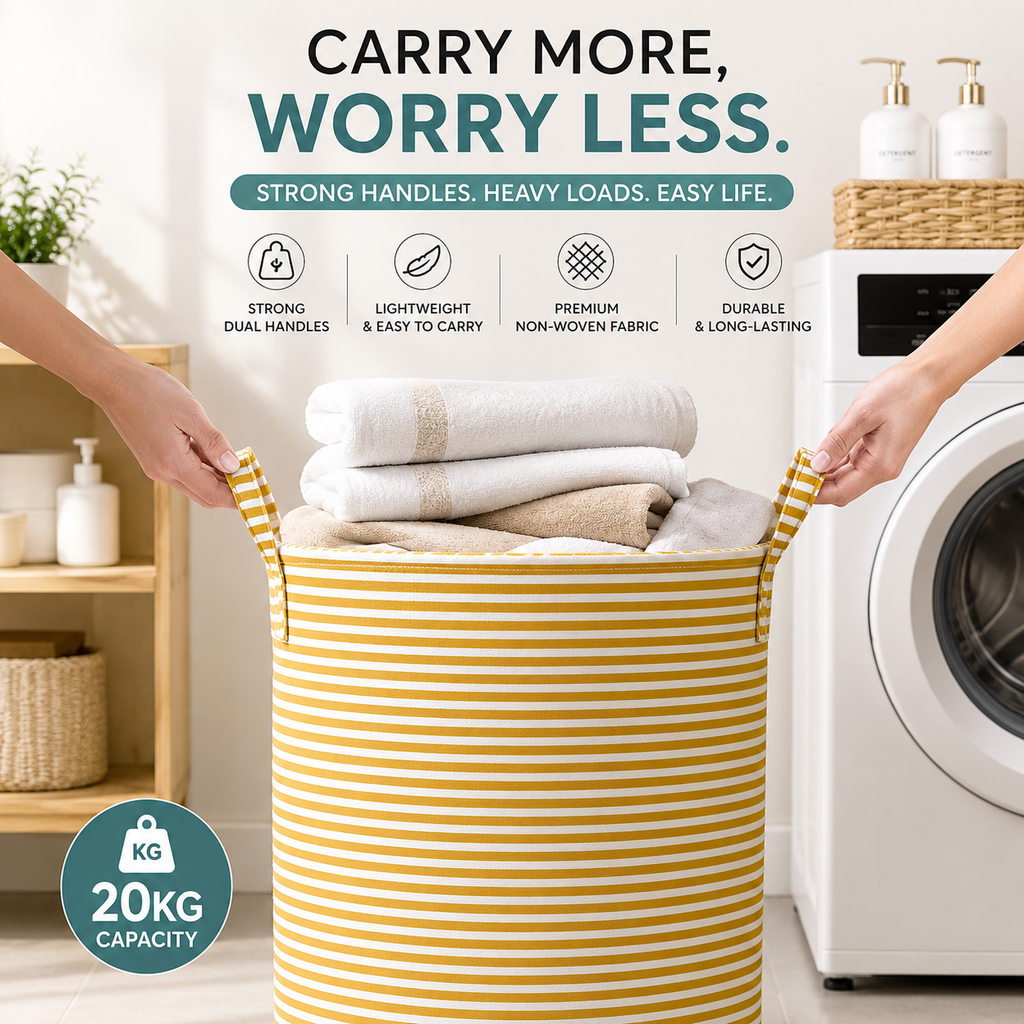 Foldable Striped Laundry Basket & Storage Organizer