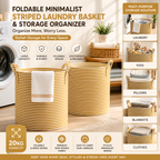Foldable Striped Laundry Basket & Storage Organizer
