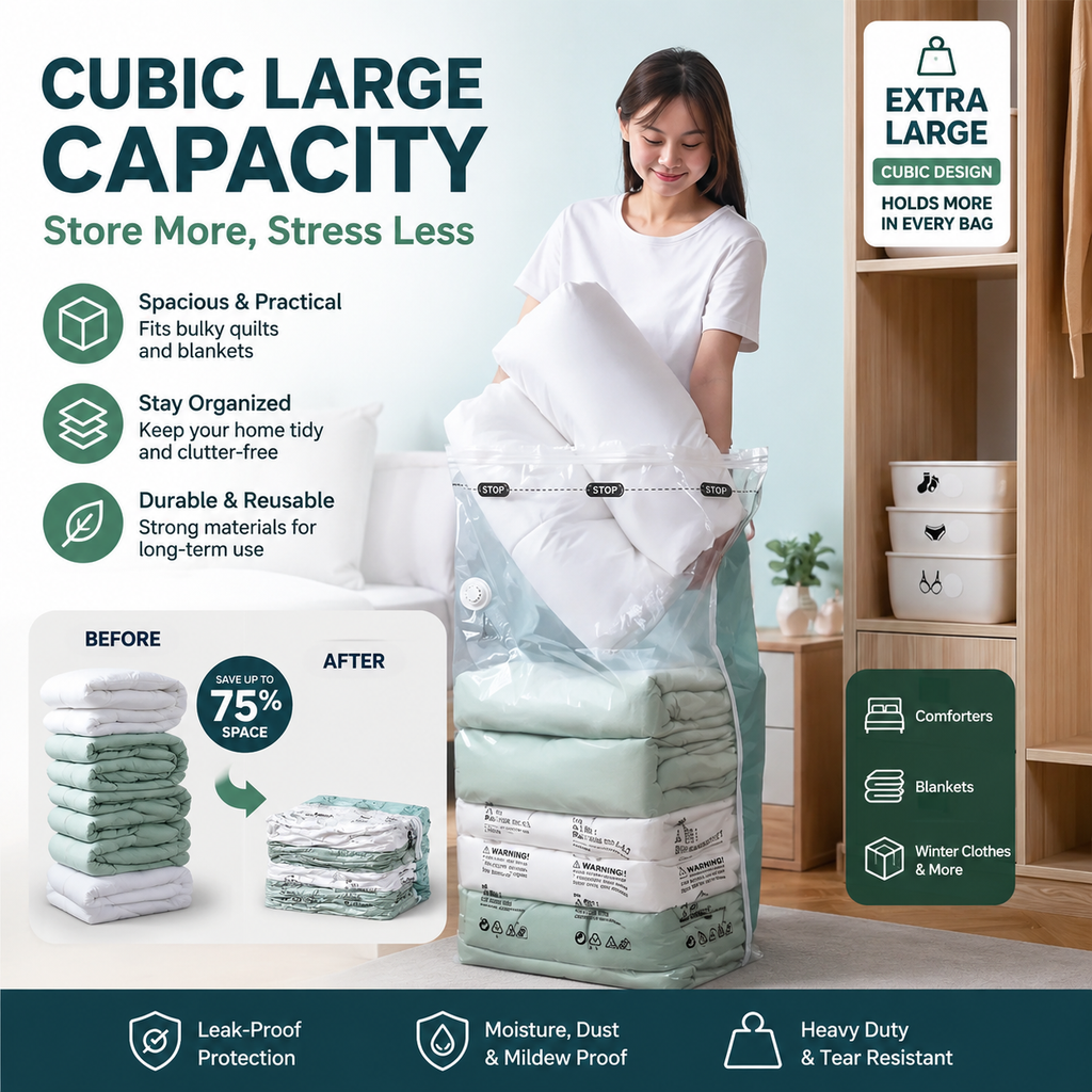 No-Pump Vacuum Storage Bags & Space Saver Organizer