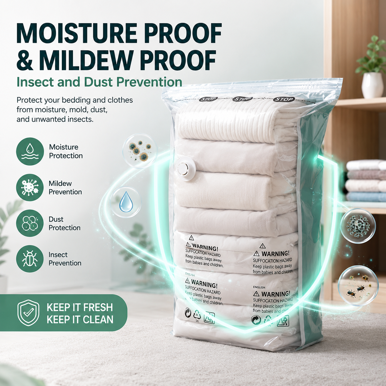No-Pump Vacuum Storage Bags & Space Saver Organizer
