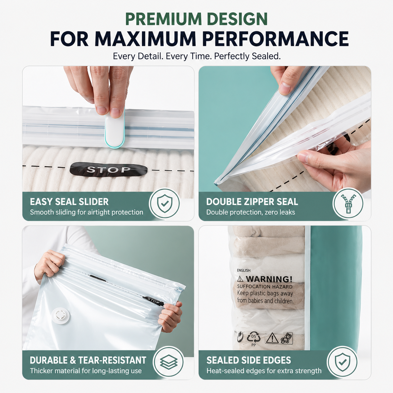 No-Pump Vacuum Storage Bags & Space Saver Organizer