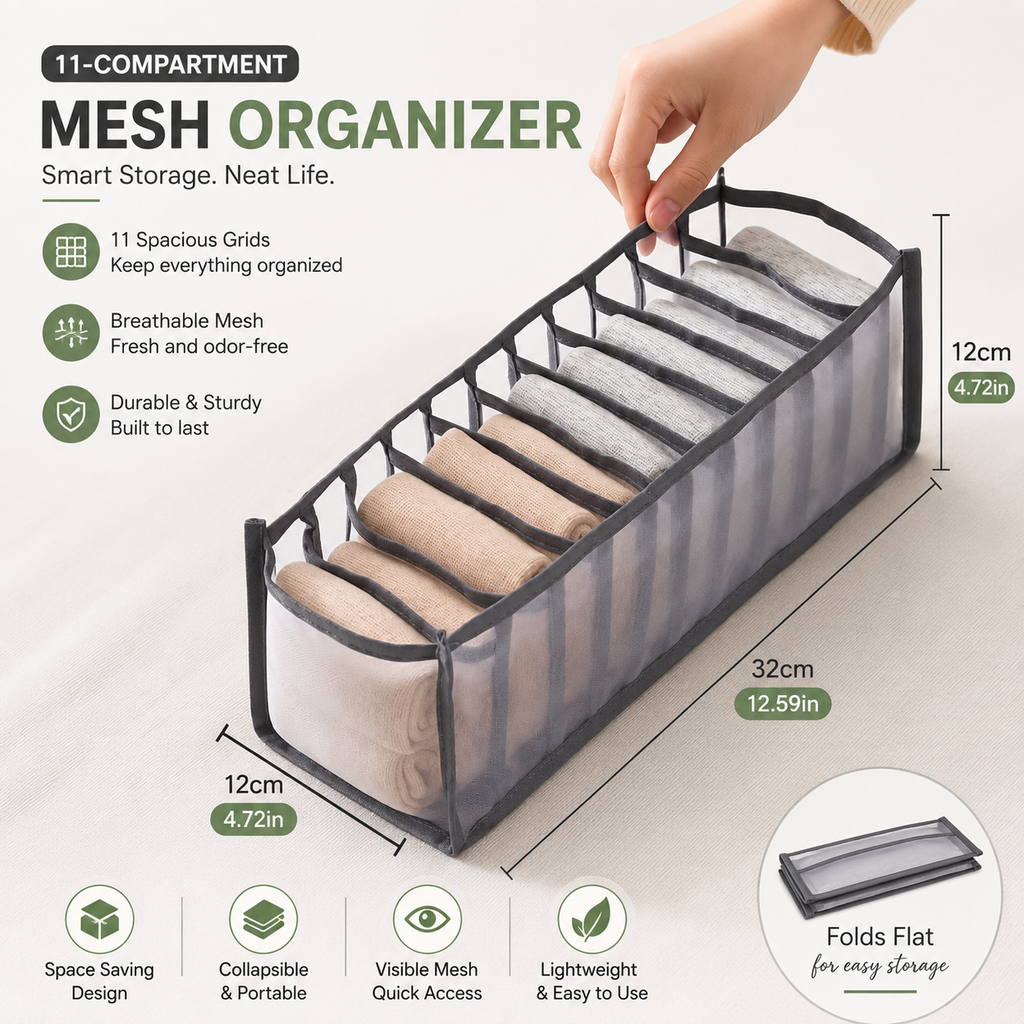 11-Compartment Breathable Mesh Organizer