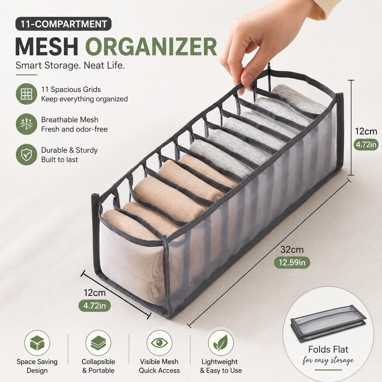 11-Compartment Breathable Mesh Organizer
