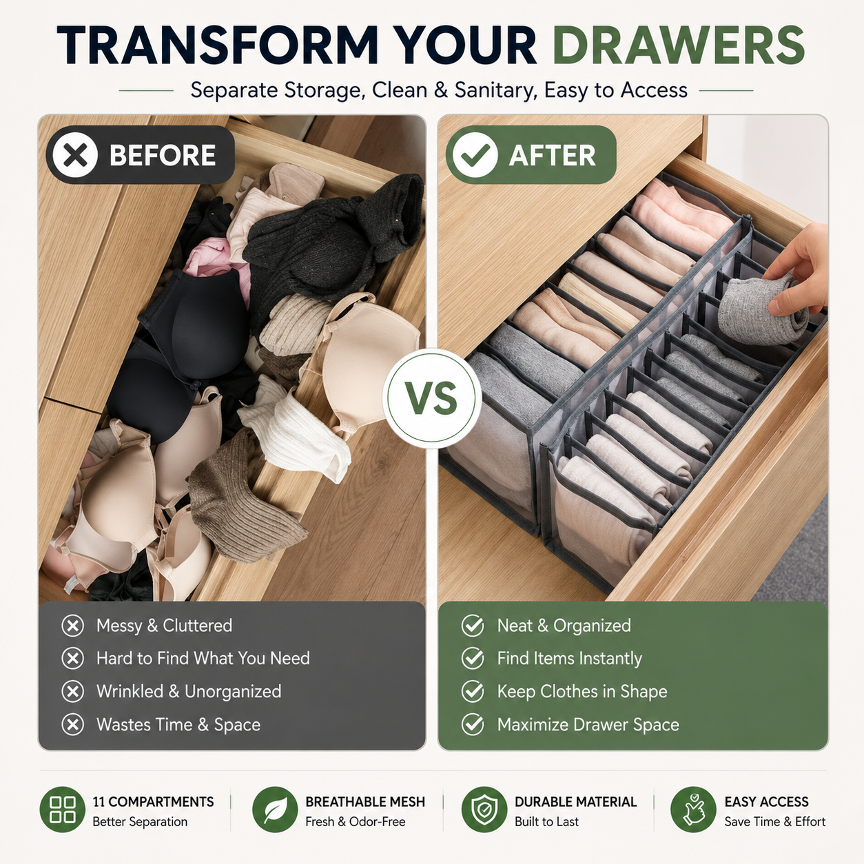 11-Compartment Breathable Mesh Organizer