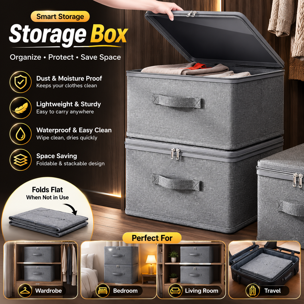 Soft Cover Zipper Storage Box & Portable Clothes Organizer