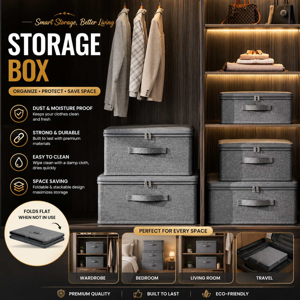 Soft Cover Zipper Storage Box & Portable Clothes Organizer