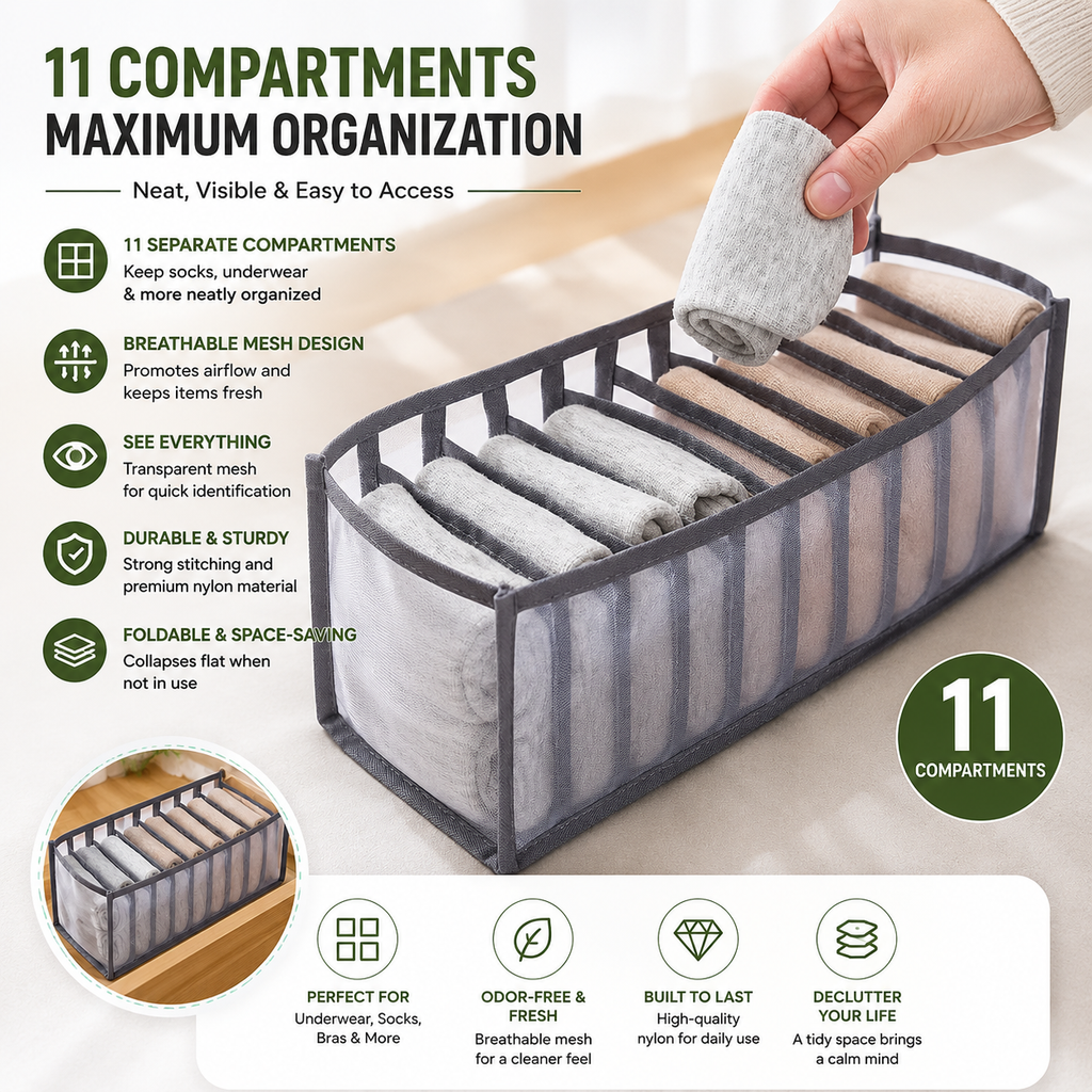 11-Compartment Breathable Mesh Organizer