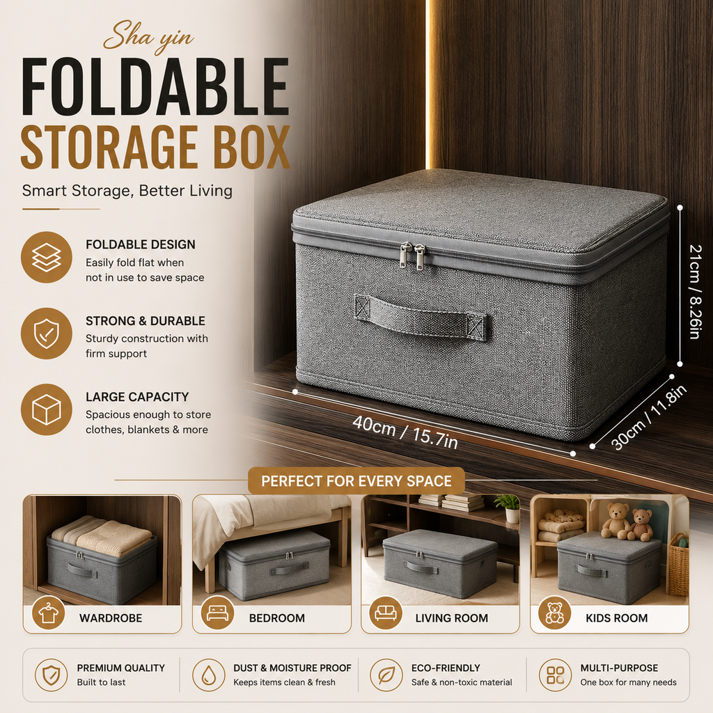 Soft Cover Zipper Storage Box & Portable Clothes Organizer